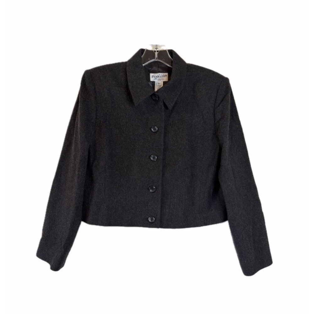 Pendleton Vintage Women's Cropped Gray 100% Wool Blazer Size 10 Petite